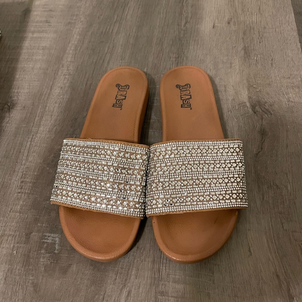 Bejeweled slide on sandals